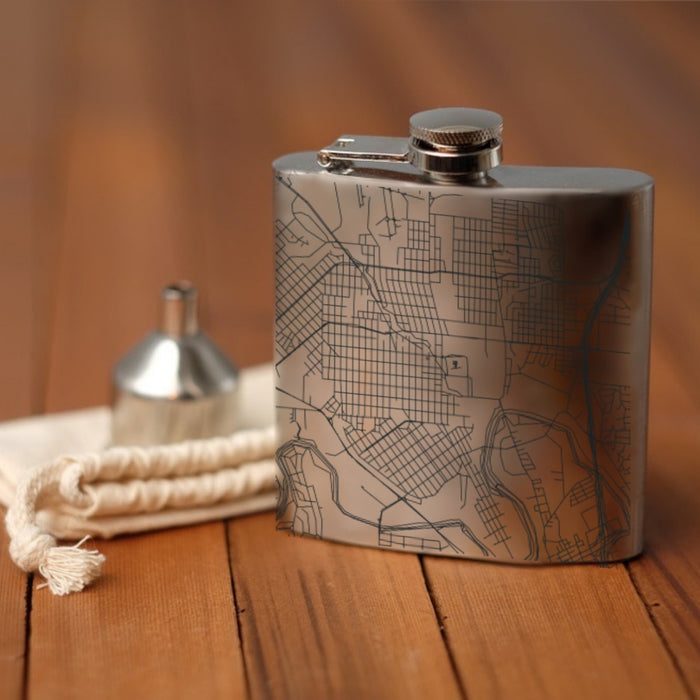 Stockyards Fort Worth Custom Engraved City Map Inscription Coordinates on 6oz Stainless Steel Flask