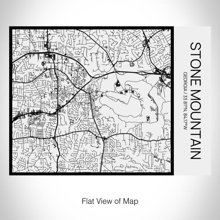 Rendered View of Stone Mountain Georgia Map on 20oz Stainless Steel Insulated Bottle with Bamboo Top in Matte White with printed Tactile Lines Map in Black