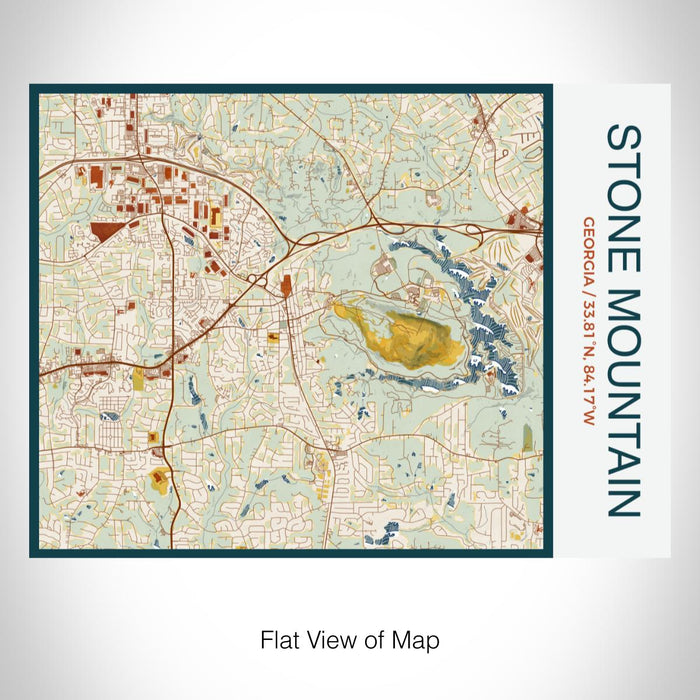 Rendered View of Stone Mountain Georgia Map on 20oz Stainless Steel Insulated Bottle with Bamboo Top with printed woodblock style map