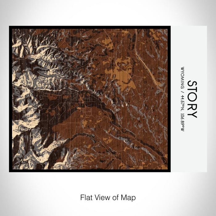 Rendered View of Story Wyoming Map on 20oz Stainless Steel Insulated Bottle with Bamboo Top with printed ember style map