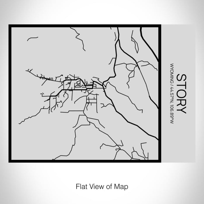 Rendered View of Story Wyoming Map on 20oz Stainless Steel Insulated Bottle with Bamboo Top with printed Tactile Lines Map in Black
