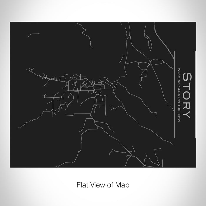Rendered View of Story Wyoming Map on 20oz Stainless Steel Insulated Bottle with Bamboo Top in Black