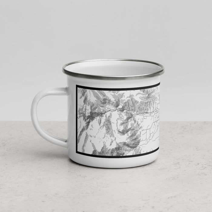 Left View Custom Story Wyoming Map Enamel Mug in Classic