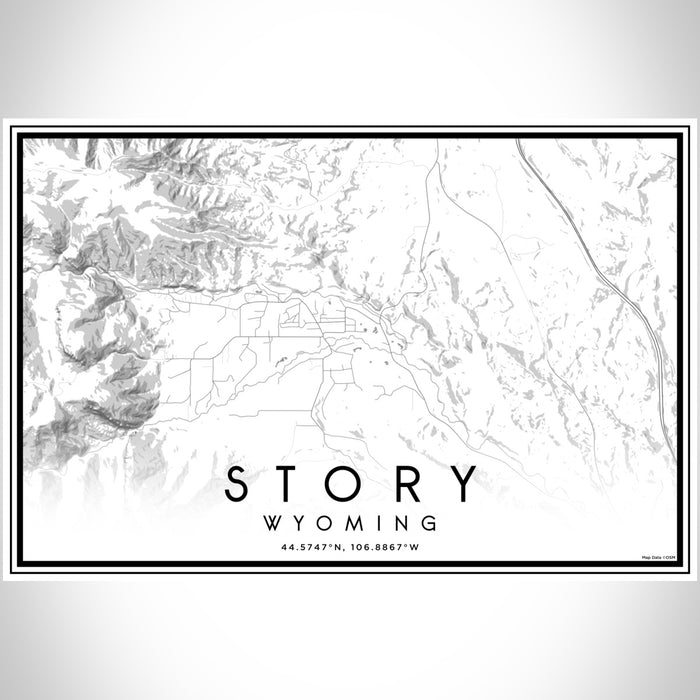 Story Wyoming Map Print Landscape Orientation in Classic Style With Shaded Background