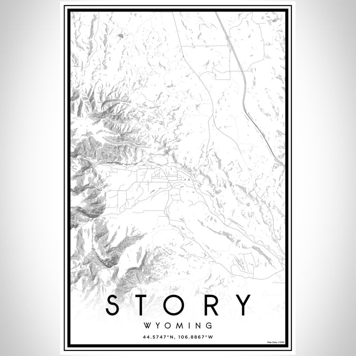 Story Wyoming Map Print Portrait Orientation in Classic Style With Shaded Background