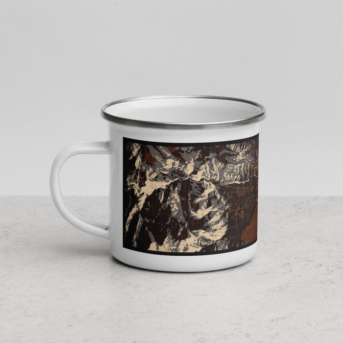 Left View Custom Story Wyoming Map Enamel Mug in Ember