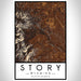 Story Wyoming Map Print Portrait Orientation in Ember Style With Shaded Background