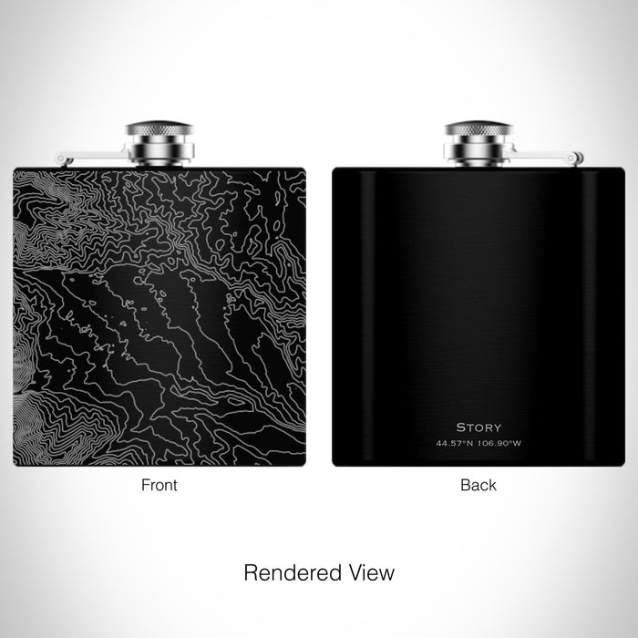 Rendered View of Story Wyoming Map on 6oz Stainless Steel Flask in Black