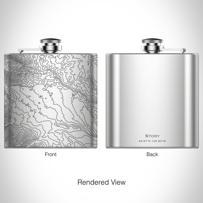 Rendered View of Story Wyoming Map on 6oz Stainless Steel Flask