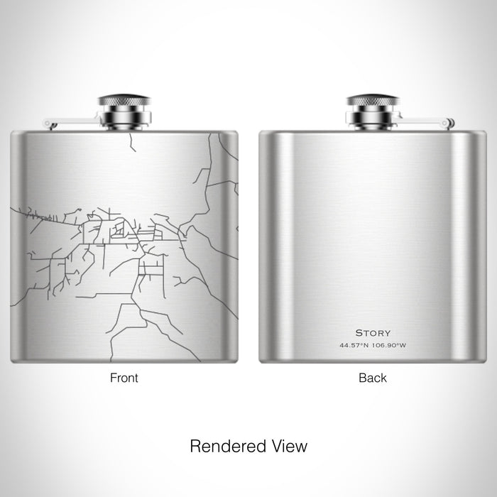 Rendered View of Story Wyoming Map on 6oz Stainless Steel Flask