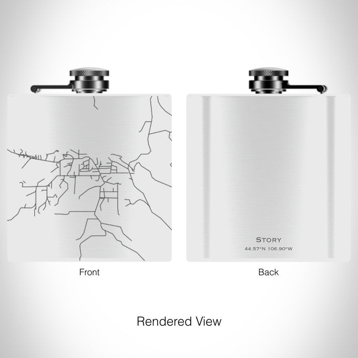 Rendered View of Story Wyoming Map on 6oz Stainless Steel Flask in White