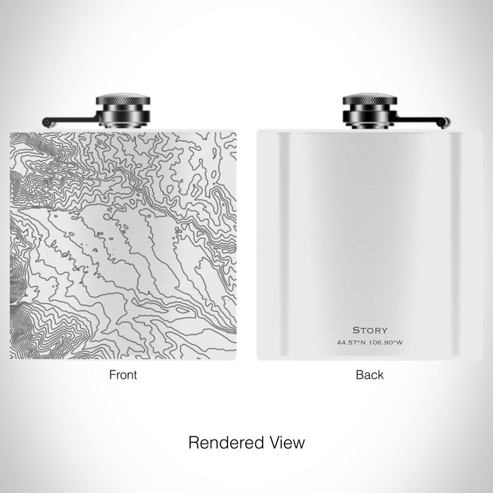 Rendered View of Story Wyoming Map on 6oz Stainless Steel Flask in White