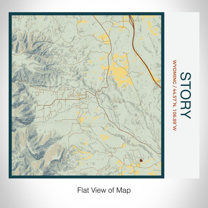 Rendered View of Story Wyoming Map on 17oz Stainless Steel Insulated Tumbler in Woodblock Map Style