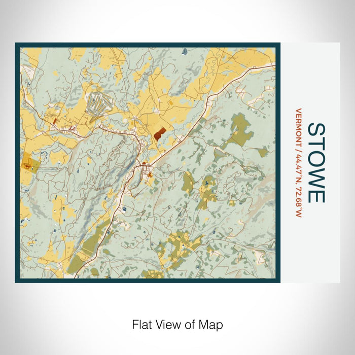 Rendered View of Stowe Vermont Map on 20oz Stainless Steel Insulated Bottle with Bamboo Top with printed woodblock style map