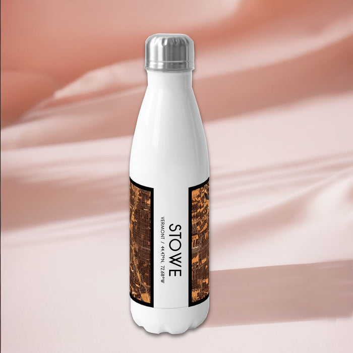 Stowe Vermont Custom City Map Inscription Coordinates on 17oz Stainless Steel Insulated Bottle with printed ember style map