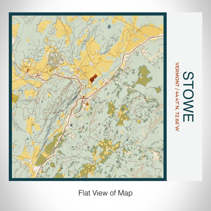 Rendered View of Stowe Vermont Map on 17oz Stainless Steel Insulated Tumbler in Woodblock Map Style