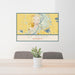 24x36 St. Peter Minnesota Map Print Lanscape Orientation in Woodblock Style Behind 2 Chairs Table and Potted Plant