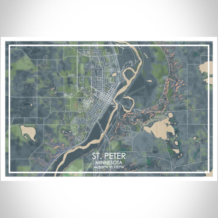 St. Peter Minnesota Map Print Landscape Orientation in Afternoon Style With Shaded Background
