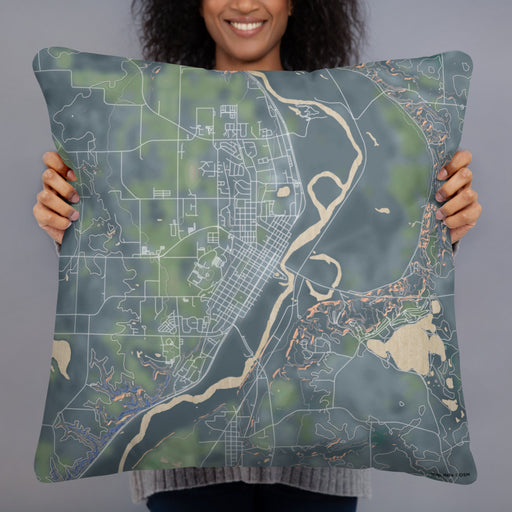 Person holding 22x22 Custom St. Peter Minnesota Map Throw Pillow in Afternoon
