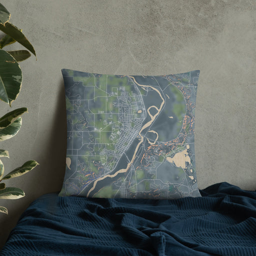 Custom St. Peter Minnesota Map Throw Pillow in Afternoon on Bedding Against Wall