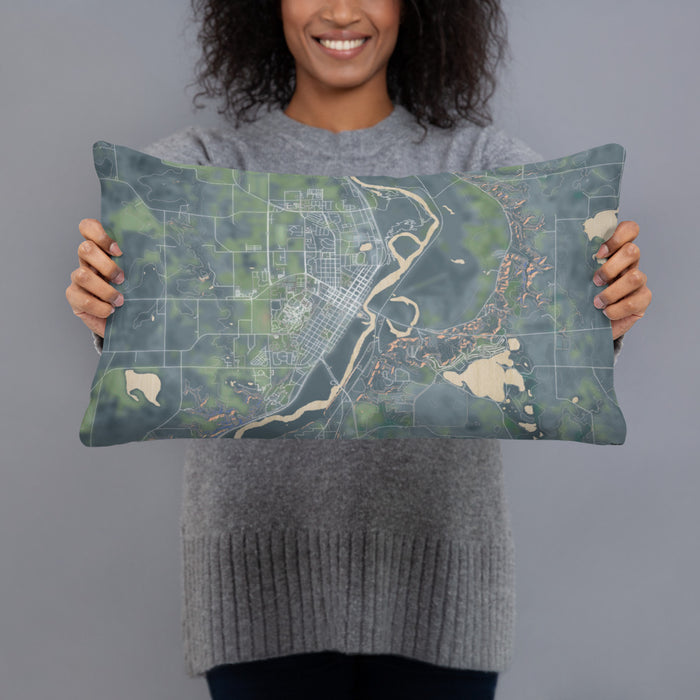 Person holding 20x12 Custom St. Peter Minnesota Map Throw Pillow in Afternoon