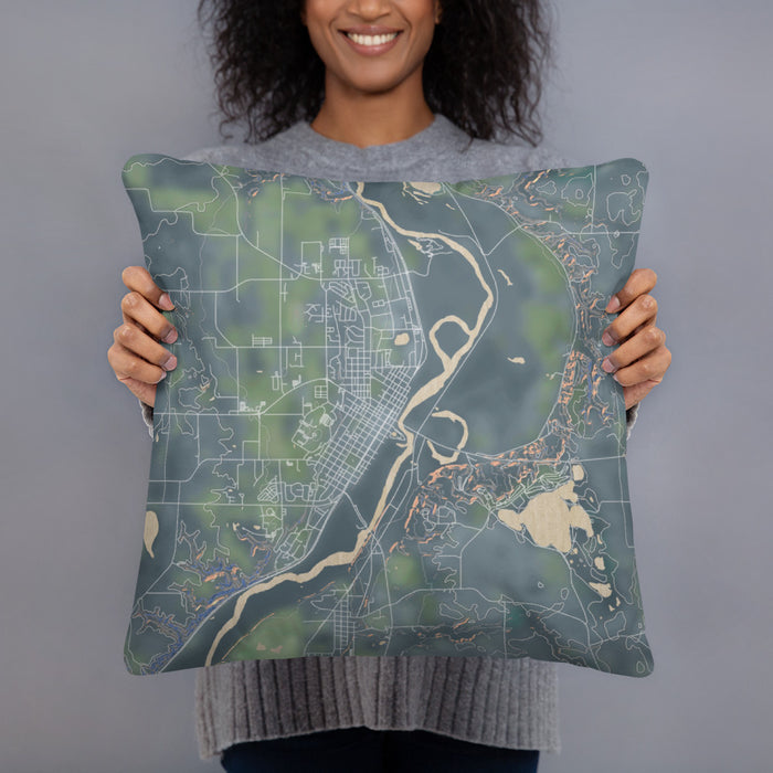 Person holding 18x18 Custom St. Peter Minnesota Map Throw Pillow in Afternoon