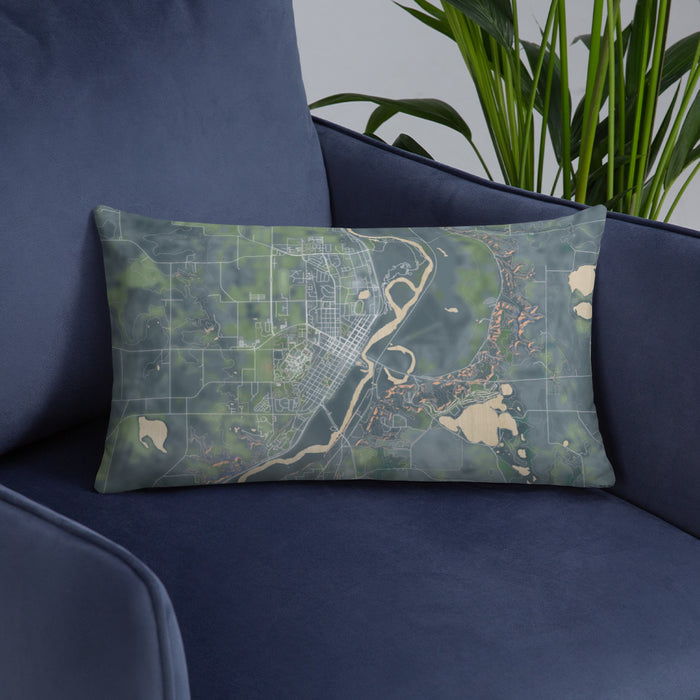 Custom St. Peter Minnesota Map Throw Pillow in Afternoon on Blue Colored Chair