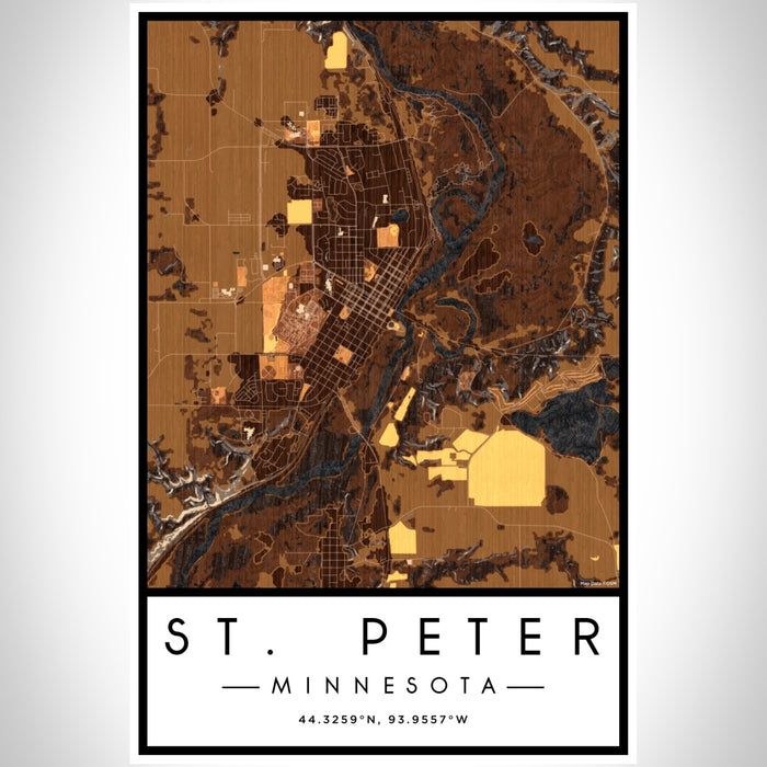 St. Peter Minnesota Map Print Portrait Orientation in Ember Style With Shaded Background