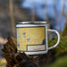 Right View Custom St. Peter Minnesota Map Enamel Mug in Woodblock on Grass With Trees in Background