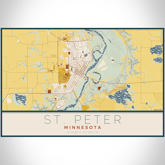 St. Peter Minnesota Map Print Landscape Orientation in Woodblock Style With Shaded Background