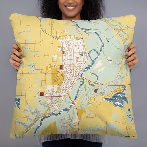 Person holding 22x22 Custom St. Peter Minnesota Map Throw Pillow in Woodblock