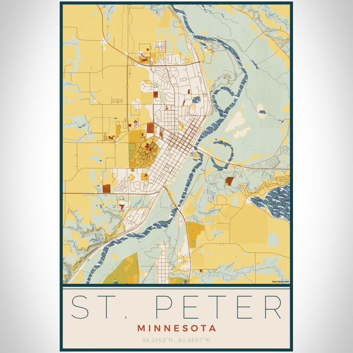 St. Peter Minnesota Map Print Portrait Orientation in Woodblock Style With Shaded Background