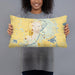 Person holding 20x12 Custom St. Peter Minnesota Map Throw Pillow in Woodblock