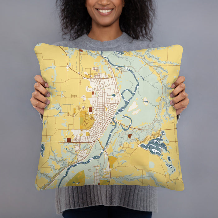 Person holding 18x18 Custom St. Peter Minnesota Map Throw Pillow in Woodblock