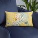 Custom St. Peter Minnesota Map Throw Pillow in Woodblock on Blue Colored Chair