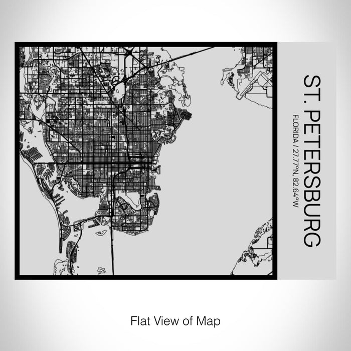 Rendered View of St. Petersburg Florida Map on 20oz Stainless Steel Insulated Bottle with Bamboo Top with printed Tactile Lines Map in Black
