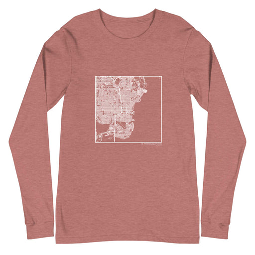 St. Petersburg Florida  Map Unisex Long-Sleeve T-shirt with City inscription in Heather Mauve