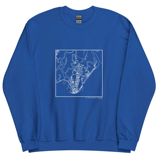 St. Simons Island Georgia  Map Unisex Crewneck Sweater with City inscription in Royal Blue