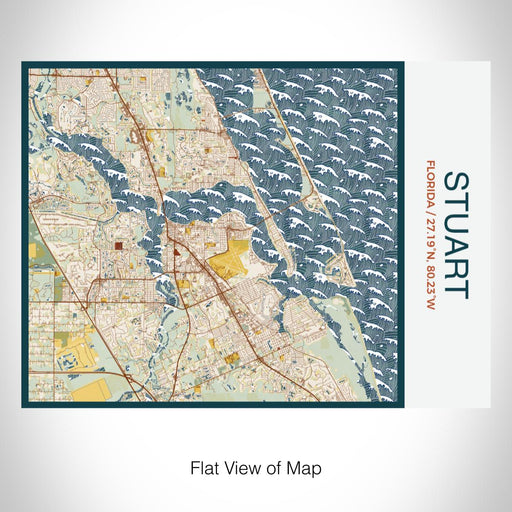 Rendered View of Stuart Florida Map on 20oz Stainless Steel Insulated Bottle with Bamboo Top with printed woodblock style map