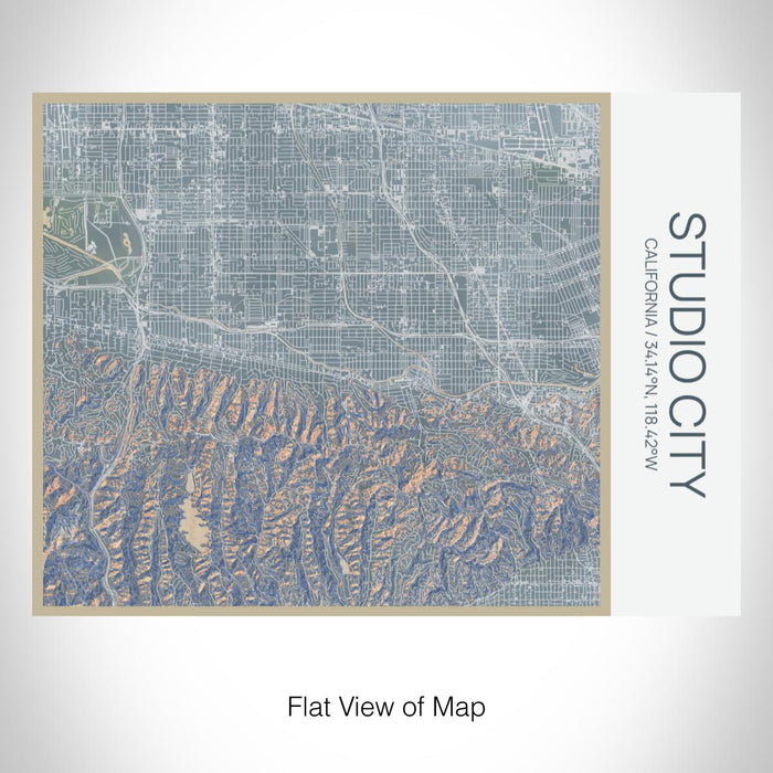 Rendered View of Studio City California Map on 20oz Stainless Steel Insulated Bottle with Bamboo Top with printed afternoon style map