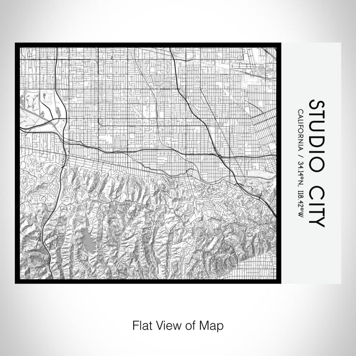 Rendered View of Studio City California Map on 20oz Stainless Steel Insulated Bottle with Bamboo Top with printed classic style map