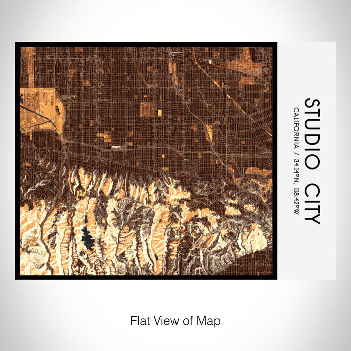 Rendered View of Studio City California Map on 20oz Stainless Steel Insulated Bottle with Bamboo Top with printed ember style map