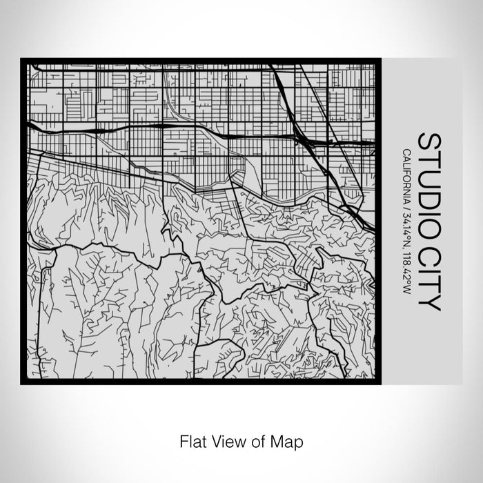 Rendered View of Studio City California Map on 20oz Stainless Steel Insulated Bottle with Bamboo Top with printed Tactile Lines Map in Black