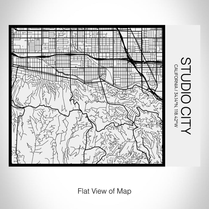 Rendered View of Studio City California Map on 20oz Stainless Steel Insulated Bottle with Bamboo Top in Matte White with printed Tactile Lines Map in Black