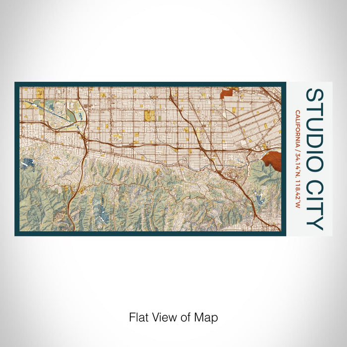 Rendered View of Studio City California Map on 17oz Stainless Steel Insulated Bottle with printed woodblock style map