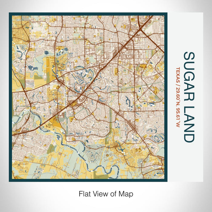 Rendered View of Sugar Land Texas Map on 17oz Stainless Steel Insulated Tumbler in Woodblock Map Style