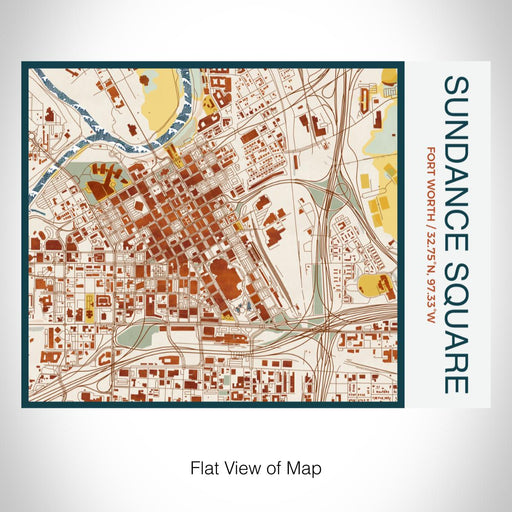 Rendered View of Sundance Square Fort Worth Map on 20oz Stainless Steel Insulated Bottle with Bamboo Top with printed woodblock style map