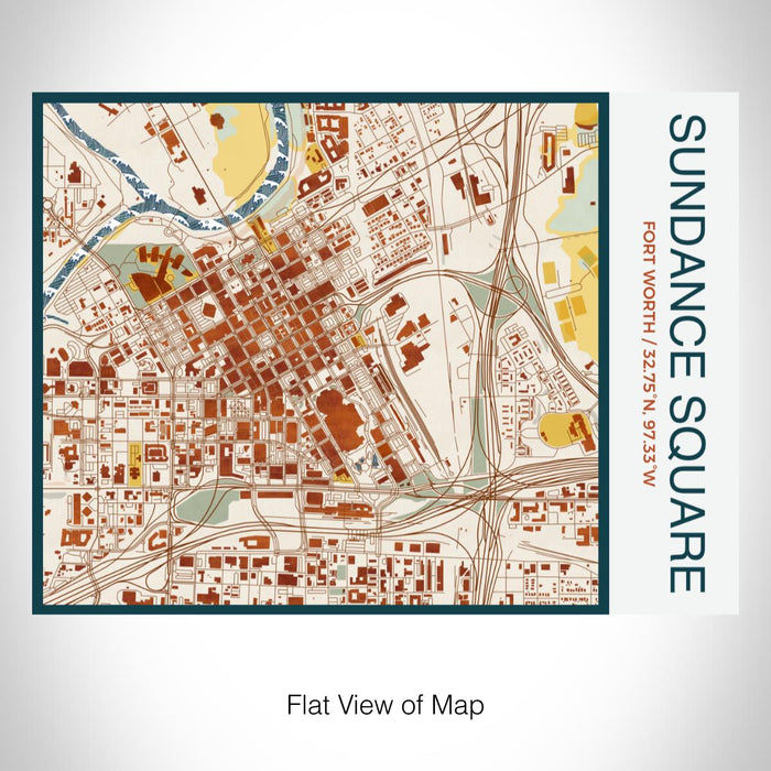 Rendered View of Sundance Square Fort Worth Map on 20oz Stainless Steel Insulated Bottle with Bamboo Top with printed woodblock style map