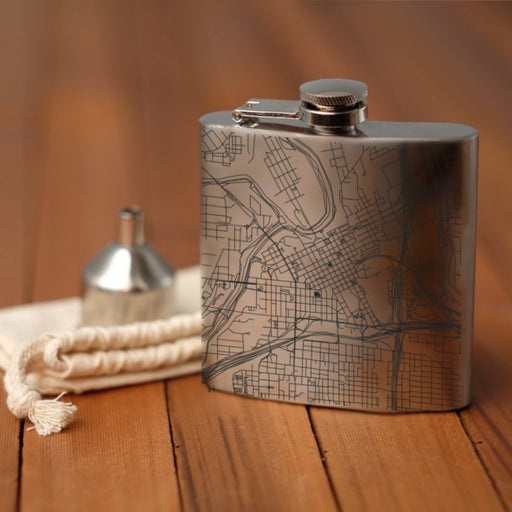 Sundance Square Fort Worth Custom Engraved City Map Inscription Coordinates on 6oz Stainless Steel Flask