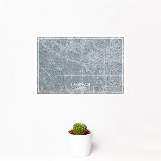 12x18 Sunnyvale California Map Print Landscape Orientation in Afternoon Style With Small Cactus Plant in White Planter